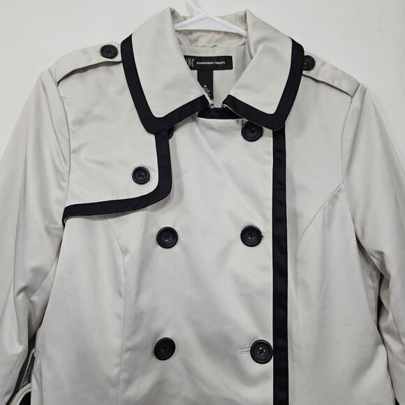 I.N.C. Double Breasted Belted Trench Coat Size Medium Contrast Trim - Picture 5 of 11